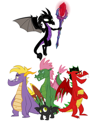 Size: 2200x2900 | Tagged: safe, artist:red4567, fizzle, garble, princess ember, spike, vex, dragon, g4, american dragon jake long, clothes, costume, disney, dreamworks, elliot, halloween, high res, how to train your dragon, jake long, maleficent, nightmare night, nightmare night costume, pete's dragon, simple background, spyro the dragon, spyro the dragon (series), toothless the dragon