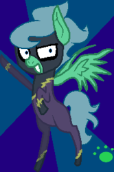 Size: 201x302 | Tagged: safe, artist:vorian caverns, oc, oc only, oc:ms anime pony, pegasus, pony, blue eyes, blue hair, clothes, costume, halloween costume, looking at you, shadowbolts costume, smiling, solo, spread wings, standing