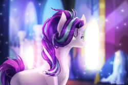 Size: 2736x1824 | Tagged: safe, artist:lunastyczna, starlight glimmer, pony, unicorn, g4, female, looking at you, mare, missing cutie mark, smiling, solo, twilight's castle