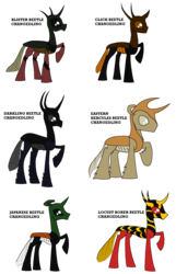 Size: 1652x2568 | Tagged: safe, artist:rexlupin, beetle, changedling, changeling, dark changedling, g4, to where and back again, alternate design, brown changeling, simple background, text, transparent background