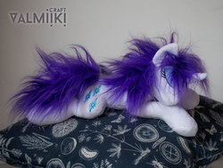 Size: 1600x1200 | Tagged: safe, artist:valmiiki, rarity, g4, eyes closed, irl, lying down, messy mane, photo, pillow, plushie, solo