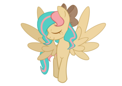 Size: 4092x2893 | Tagged: safe, artist:lee-the-king, oc, oc only, oc:vanilla ganache, pegasus, pony, bow, eyes closed, female, freckles, hair bow, mare, solo, spread wings