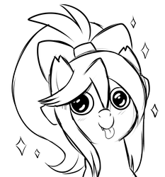 Size: 2234x2397 | Tagged: safe, artist:xwhitedreamsx, oc, oc only, oc:sweet velvet, bat pony, pony, black and white, face of mercy, grayscale, high res, looking at you, money face, monochrome, silly, silly pony, sketch, solo, tongue out