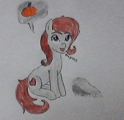 Size: 363x350 | Tagged: safe, artist:kenos, oc, oc only, oc:ponepony, heart, pumpkin, rock, solo, tongue out