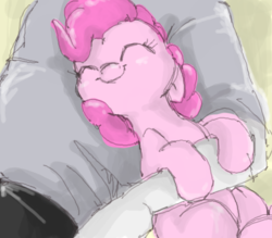Size: 1600x1400 | Tagged: safe, artist:buttersprinkle, pinkie pie, earth pony, human, pony, g4, buttersprinkle is trying to murder us, cute, diapinkes, eyes closed, female, floppy ears, hug, human on pony snuggling, mare, nuzzling, sitting, smiling, snuggling