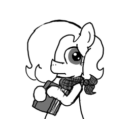 Size: 640x600 | Tagged: safe, artist:ficficponyfic, oc, oc only, oc:emerald jewel, earth pony, pony, colt quest, bandana, black and white, book, child, colt, cute, cyoa, foal, frown, grayscale, hair over one eye, male, monochrome, sad, simple background, solo, story included, white background