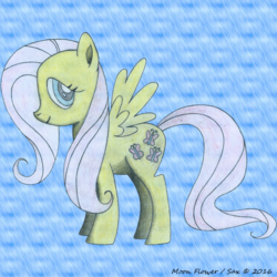 Size: 1000x1000 | Tagged: safe, artist:moon flower, fluttershy, pegasus, pony, series:moon flower's fluttershy, g4, 2016, avatar, blue background, colored, colored pencil drawing, digital art, drawing, fanart, female, mare, mixed media, pencil, rain, simple background, solo, stock vector, traditional art