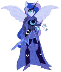 Size: 2900x3400 | Tagged: safe, artist:e-e-r, nightmare moon, princess luna, equestria girls, g4, armor, clothes, equestria girls-ified, female, high res, ponied up, simple background, solo, sword, transparent background, weapon
