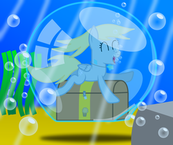 Size: 1943x1625 | Tagged: safe, artist:bladedragoon7575, derpy hooves, pegasus, pony, g4, bubble, female, in bubble, mare, solo, success, treasure chest, underwater