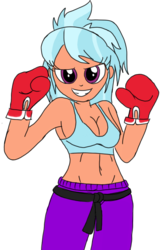 Size: 631x982 | Tagged: safe, artist:toyminator900, frosty orange, equestria girls, g4, belly button, black belt, boxing, boxing gloves, breasts, cleavage, clothes, female, midriff, smiling, solo, tank top