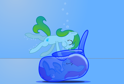 Size: 3035x2057 | Tagged: safe, artist:bladedragoon7575, oc, oc only, oc:delphina depths, oc:sleepy zee, bondage, boop, cute, encasement, happy, high res, holding breath, inflatable, scrunchy face, swimming pool, underwater