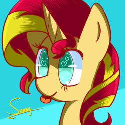 Size: 1200x1200 | Tagged: safe, artist:php54, sunset shimmer, pony, unicorn, g4, female, heart eyes, silly, silly pony, solo, starry eyes, tongue out, wingding eyes