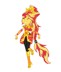 Size: 632x751 | Tagged: safe, artist:twilightls, sunset shimmer, equestria girls, g4, my little pony equestria girls: legend of everfree, boots, clothes, crystal guardian, eyes closed, female, floating, grin, happy, high heel boots, pants, ponied up, shoes, simple background, smiling, solo, transparent background, vector