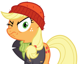 Size: 3703x3040 | Tagged: safe, artist:cloudy glow, applejack, pony, g4, ppov, .ai available, beanie, captain jackbeard, clothes, do ah look angry, female, freckles, hat, high res, looking at you, one eye closed, silly, silly pony, simple background, solo, transparent background, vector, wavy mouth, who's a silly pony