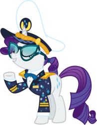 Size: 3000x3847 | Tagged: safe, artist:limedazzle, rarity, g4, ppov, bowtie, captain, captain rarity, clothes, eyes closed, female, hat, high res, open mouth, raised hoof, show accurate, simple background, solo, transparent background, vector