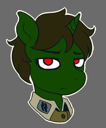 Size: 477x572 | Tagged: safe, artist:danteante, oc, oc only, oc:nahuelin, plant pony, pony, unicorn, bust, clothes, face, german, green, looking at you, male, plant, portrait, red eyes, simple background, solo, uniform, waffen-ss