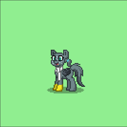 Size: 400x401 | Tagged: safe, gabby, pegasus, pony, pony town, g4, clothes, colored hooves, colored wings, folded wings, freckles, green background, hooves, open mouth, open smile, pixel art, ponified, ponified gabby, ponytail, scarf, simple background, smiling, solo, species swap, wings