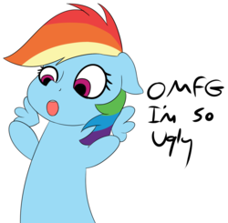 Size: 1374x1346 | Tagged: safe, anonymous artist, rainbow dash, g4, dialogue, female, floating wings, self loathing, simple background, solo, transparent background