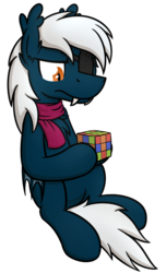 Size: 1265x2085 | Tagged: safe, artist:moemneop, oc, oc only, oc:patchy, bat pony, pony, clothes, eyepatch, rubik's cube, scarf, simple background, solo, transparent background