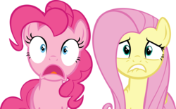 Size: 14224x8839 | Tagged: safe, artist:cyanlightning, fluttershy, pinkie pie, buckball season, g4, .svg available, absurd resolution, anxiety, simple background, surprised, transparent background, vector, worried