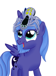 Size: 1700x2338 | Tagged: safe, artist:bonaxor, princess luna, spider, g4, female, filly, pet, simple background, solo, woona, younger