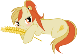 Size: 1201x844 | Tagged: safe, artist:nursey, derpibooru exclusive, oc, oc only, oc:wheatgrass, amputee, blushing, simple background, solo