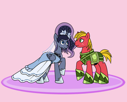 Size: 1500x1200 | Tagged: safe, artist:m2cool, big macintosh, princess luna, alicorn, earth pony, pony, g4, armor, female, male, mare, marriage, ship:lunamac, shipping, stallion, straight, wedding