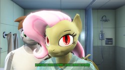 Size: 1280x720 | Tagged: safe, fluttershy, bat pony, anthro, g4, 3d, fallout, fallout 4, flutterbat, looking at you, mod, race swap, smiling, solo focus