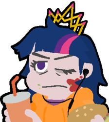 Size: 277x309 | Tagged: safe, artist:threetwotwo32232, twilight sparkle, human, g4, burger, earbuds, earpiece, female, food, humanized, simple background, soda, solo, transparent background, twilight burgkle