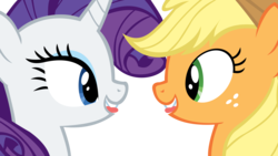 Size: 15004x8440 | Tagged: safe, artist:cyanlightning, applejack, rarity, g4, twilight's kingdom, .svg available, absurd resolution, hat, simple background, tongue bite, tongue out, transparent background, vector