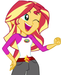 Size: 492x605 | Tagged: dead source, safe, artist:stacyhirano34, sunset shimmer, equestria girls, g4, my little pony equestria girls: legend of everfree, female, one eye closed, shots, simple background, solo, transparent background, vector, wink