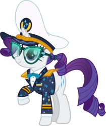 Size: 8727x10394 | Tagged: dead source, safe, artist:pink1ejack, rarity, g4, ppov, absurd resolution, bowtie, captain, captain rarity, clothes, cute, female, glasses, inkscape, raised hoof, simple background, smiling, solo, transparent background, vector