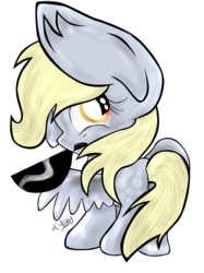 Size: 2472x3296 | Tagged: safe, artist:kelsey139, derpy hooves, pegasus, pony, g4, chibi, female, high res, mare, mouth hold, pan, solo