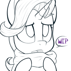 Size: 748x750 | Tagged: safe, artist:higglytownhero, starlight glimmer, g4, clothes, female, monochrome, scarf, solo, wip