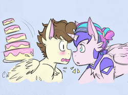 Size: 1279x954 | Tagged: safe, artist:minamcgarden, pound cake, princess flurry heart, g4, cake, crack shipping, food, male, older, ship:poundflurry, shipping, straight