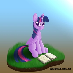 Size: 1255x1255 | Tagged: safe, artist:powercat, twilight sparkle, alicorn, pony, g4, book, dirt cube, female, sitting, solo, twilight sparkle (alicorn)