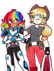 Size: 776x1030 | Tagged: safe, artist:grocerystorephobic, applejack, rainbow dash, human, g4, crossover, humanized, voltron, voltron legendary defender