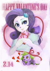 Size: 600x850 | Tagged: safe, artist:hobilo, rarity, spike, dog, equestria girls, g4, chocolate, food, heart, heart eyes, male, ship:sparity, shipping, spike the dog, straight, valentine's day, wingding eyes
