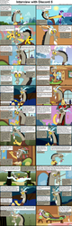 Size: 1282x4018 | Tagged: safe, angel bunny, discord, twilight sparkle, draconequus, pony, comic:celestia's servant interview, g4, caption, comic, cs captions, eating, female, food, interview, mare, popcorn