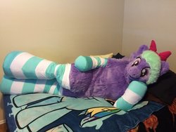 Size: 1024x768 | Tagged: safe, artist:midnightrushpony, flitter, human, g4, clothes, costume, draw me like one of your french girls, fursuit, irl, irl human, lying down, on side, photo, socks, solo, striped socks