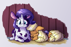 Size: 1280x853 | Tagged: safe, artist:bellspurgebells, applejack, rarity, cow, g4, chubby, cuddling, cute, jackabetes, raribetes, raricow, sleeping, snuggling, species swap