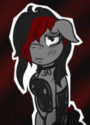 Size: 688x958 | Tagged: safe, artist:lazerblues, oc, oc only, oc:miss eri, pony, bipedal, black and red mane, choker, clothes, crying, latex, leggings, solo, two toned mane, underwear