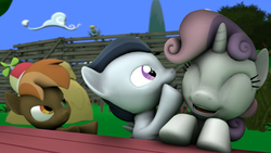 Size: 3840x2160 | Tagged: safe, artist:viranimation, button mash, rumble, sweetie belle, g4, 3d, chat, gossip, high res, jealous, male, ship:rumbelle, shipping, source filmmaker, straight