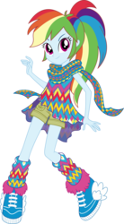 Size: 7915x14388 | Tagged: safe, artist:sugar-loop, rainbow dash, equestria girls, g4, my little pony equestria girls: legend of everfree, absurd resolution, box art, camp fashion show outfit, clothes, cute, female, geometric, looking at you, scarf, shoes, simple background, smiling, sneakers, socks, solo, transparent background, vector