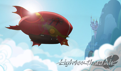 Size: 1121x661 | Tagged: safe, artist:valhalla-studios, airship, canterlot, cloud, lens flare