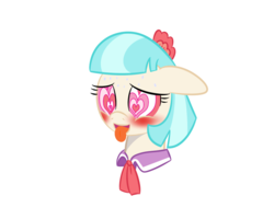 Size: 1000x800 | Tagged: safe, artist:mightyshockwave, coco pommel, g4, ahegao, blushing, bust, female, floppy ears, heart eyes, mind control, open mouth, simple background, solo, sweat, sweatdrop, swirly eyes, tongue out, vector, white background, wingding eyes