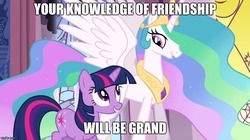 Size: 888x499 | Tagged: safe, edit, edited screencap, screencap, princess celestia, twilight sparkle, g4, image macro, meme, ultima, ultima ix