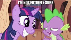 Size: 888x500 | Tagged: safe, edit, edited screencap, screencap, spike, twilight sparkle, g4, image macro, meme, the spoony experiment, ultima ix