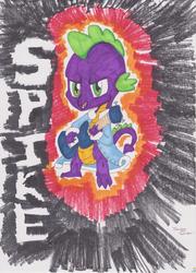 Size: 3940x5466 | Tagged: safe, artist:titankore, spike, g4, crossover, male, scott pilgrim, solo, traditional art