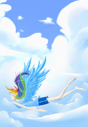 Size: 830x1200 | Tagged: safe, artist:sweet-unknown, rainbow dash, human, g4, female, flying, humanized, solo, winged humanization